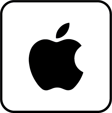Apple Icon featuring a black image of an apple with a single bite out of the right side on a white background.