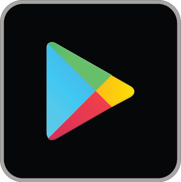 Google Play logo featuring a triangle in red, yellow, green, and blue on a black background.