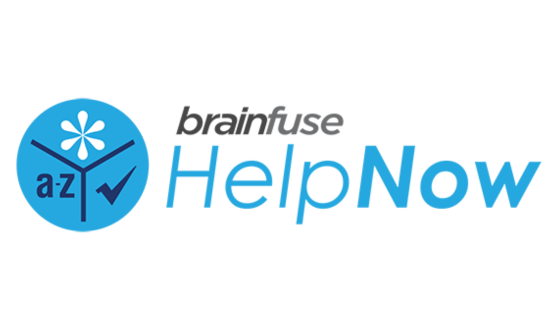 Blue circle divided into thirds with a white asterisk in one space, a black check mark in another, and an a-z in the third, and text brainfuse HelpNow