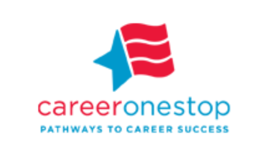 Blue star with red waves and text career onestop Pathways to Career Success