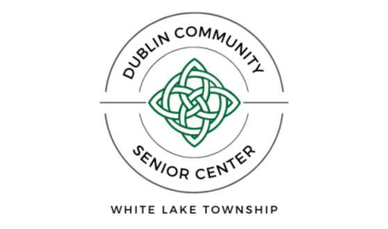 Circle surrounding a green Celtic knot and text Dublin Community Senior Center White Lake Township