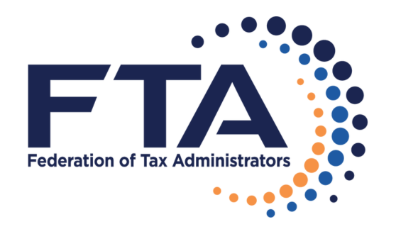 Dark blue, light blue, and orange partial circles made of dots and text FTA Federation of Tax Administrators