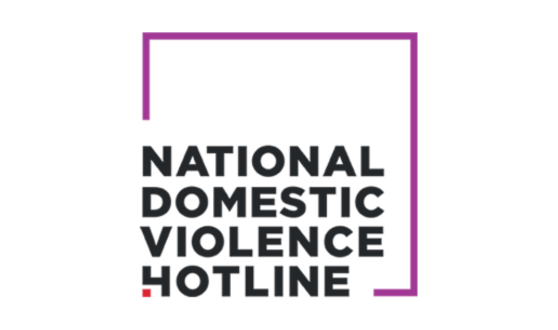Purple square outline and text National Domestic Violence Hotline