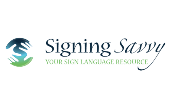 Two hands in a blue and green circle and text Signing Savvy: Your sign language resource