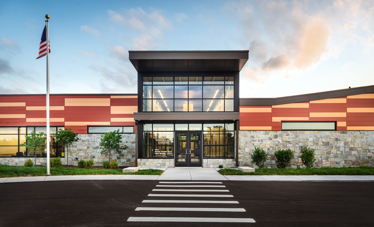 Exterior view of the Library entrance.