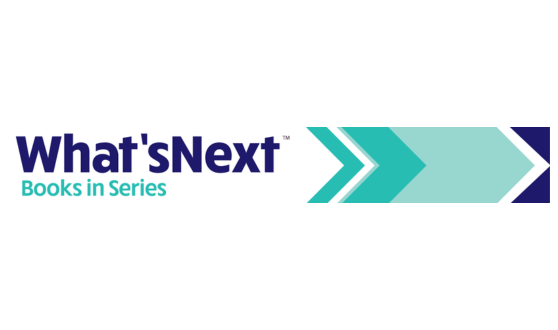 Various shades of teal chevrons and text What's Next Books in Series