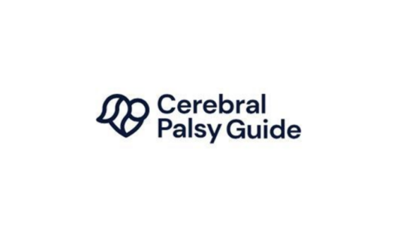Logo with a stylized heart shape and two abstract figures beside the words 'Cerebral Palsy Guide' in bold, conveying support and care.