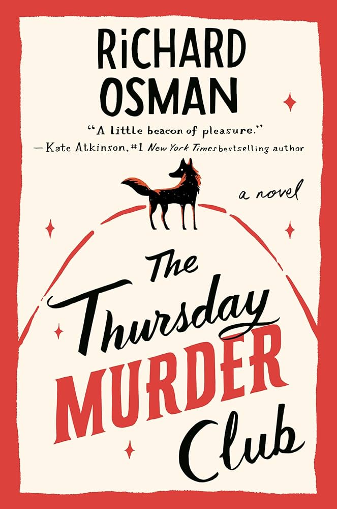 Cover of The Thursday Murder Club by Richard Osman featuring a wolf on a hill