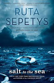 Cover of Salt to the Sea by Ruta Septys featuring life rings on a stormy sea