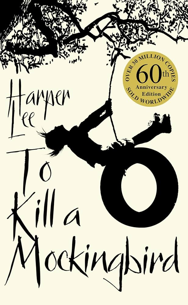 Cover of To Kill a Mockingbird featuring silhouette of a child swinging on a tire swing