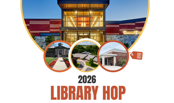 Photos of various local libraries and text 2026 Library Hop