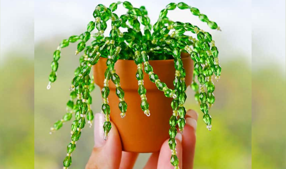 Plant made from beads inside a terracotta pot