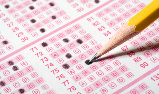 Pencil and scantron sheet