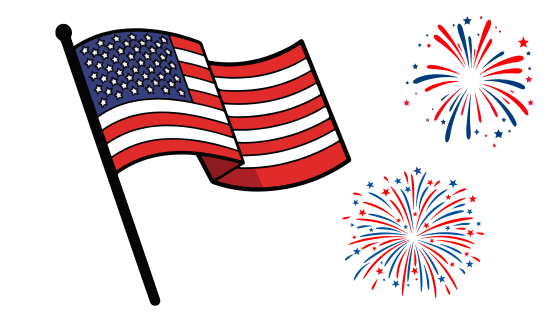 American flag and fireworks