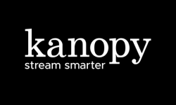Black background with white text: kanopy stream smarter